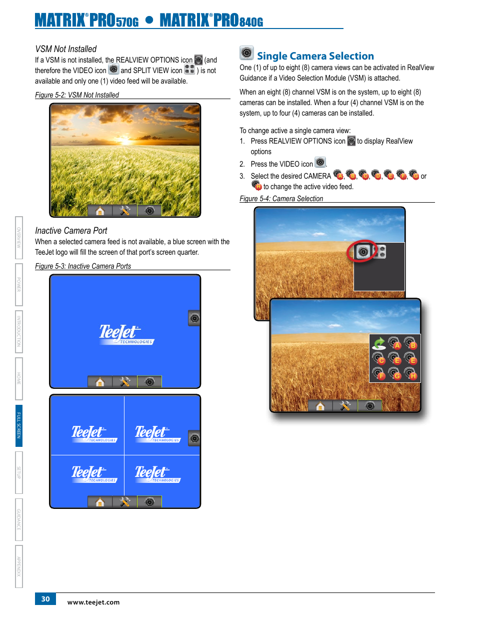 Vsm not installed, Inactive camera port, Single camera selection | Vsm not installed inactive camera port | TeeJet Matrix Pro 840G User Manual User Manual | Page 37 / 127