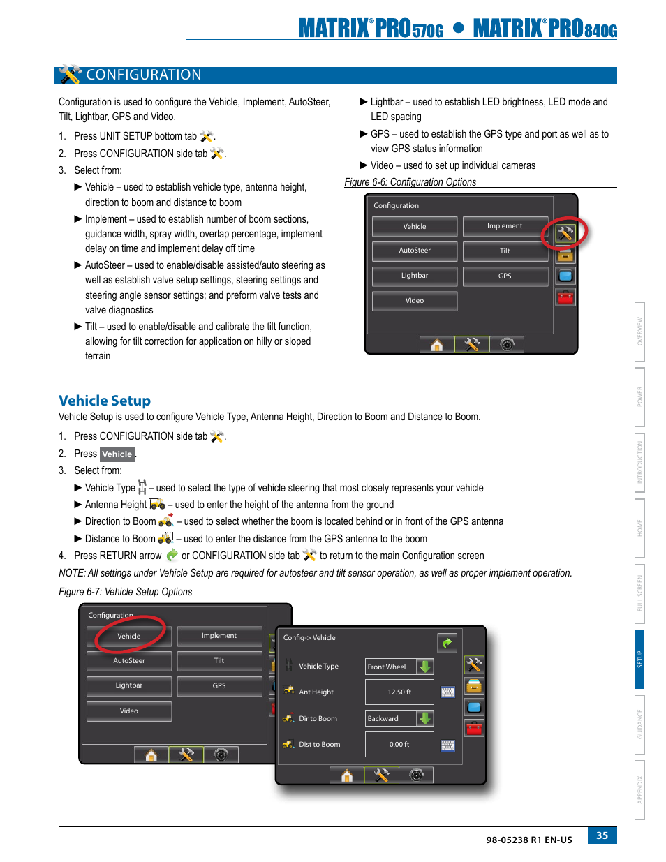 Configuration, Vehicle setup | TeeJet Matrix Pro 840G User Manual User Manual | Page 42 / 127