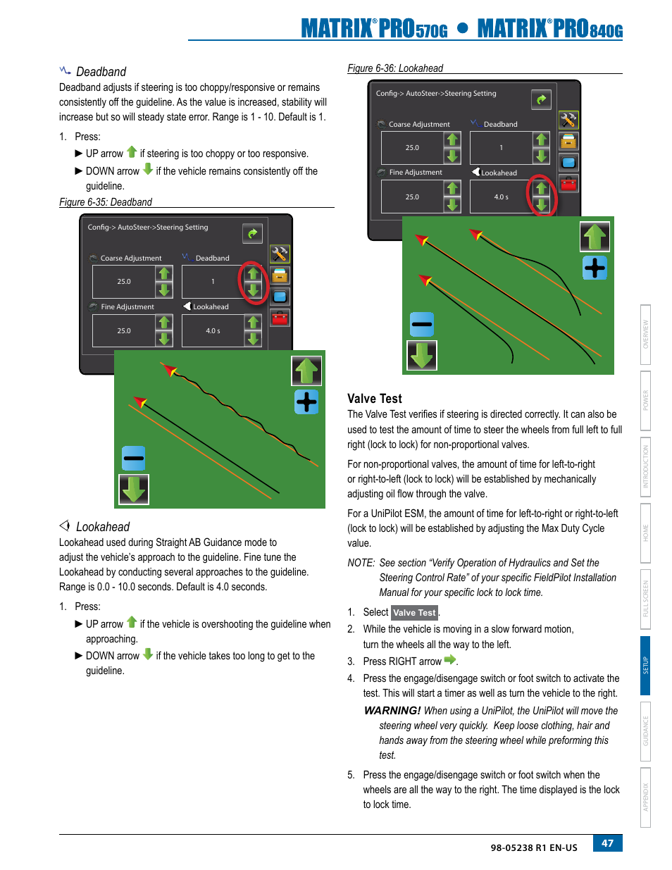 Deadband, Lookahead, Valve test | Deadband lookahead | TeeJet Matrix Pro 840G User Manual User Manual | Page 54 / 127