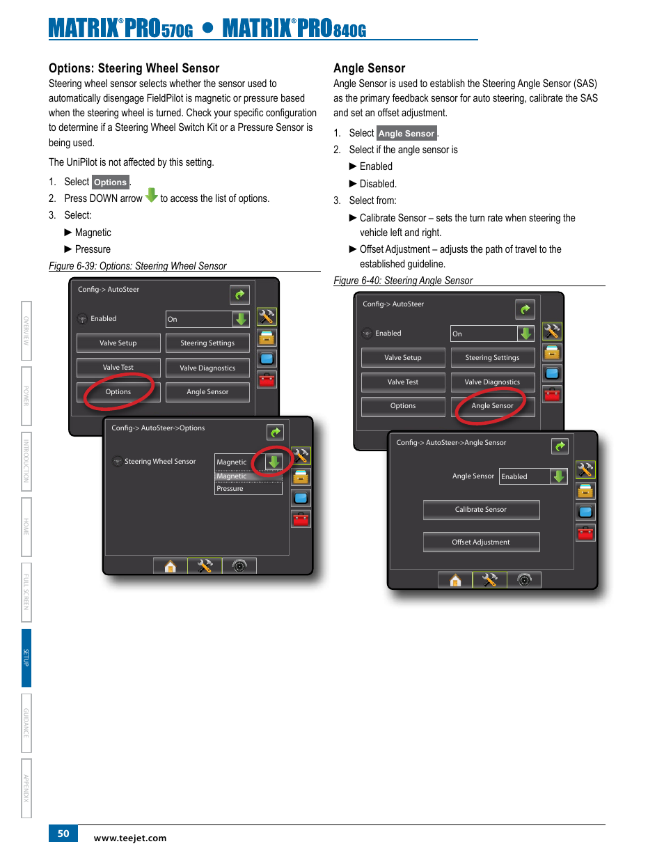 Options: steering wheel sensor, Angle sensor, Options: steering wheel sensor angle sensor | TeeJet Matrix Pro 840G User Manual User Manual | Page 57 / 127