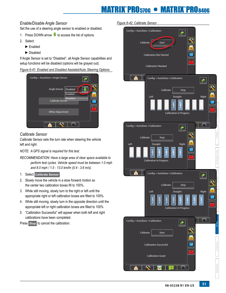 Enable/disable angle sensor, Calibrate sensor, Enable/disable angle sensor calibrate sensor | TeeJet Matrix Pro 840G User Manual User Manual | Page 58 / 127