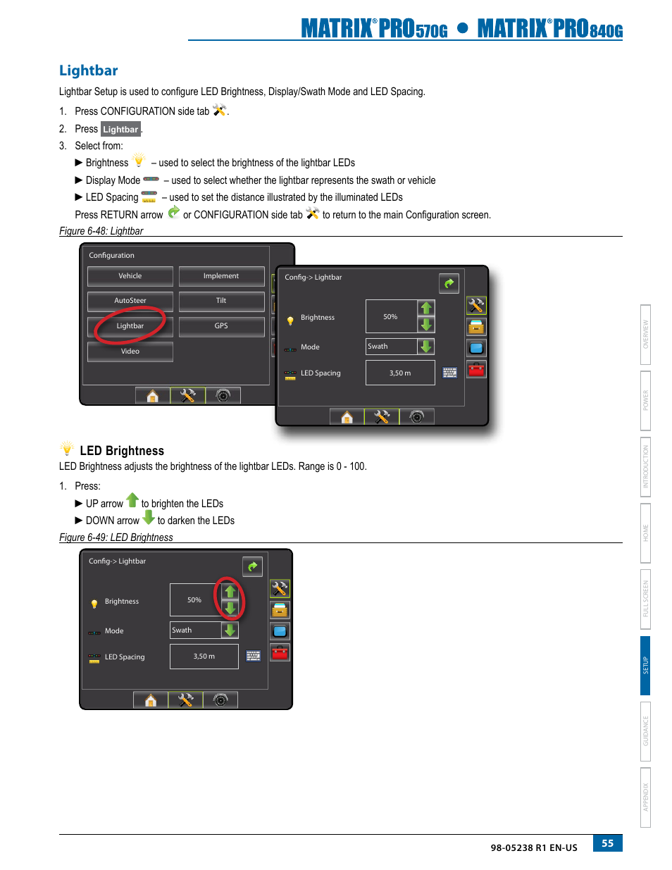 Led brightness, Lightbar | TeeJet Matrix Pro 840G User Manual User Manual | Page 62 / 127