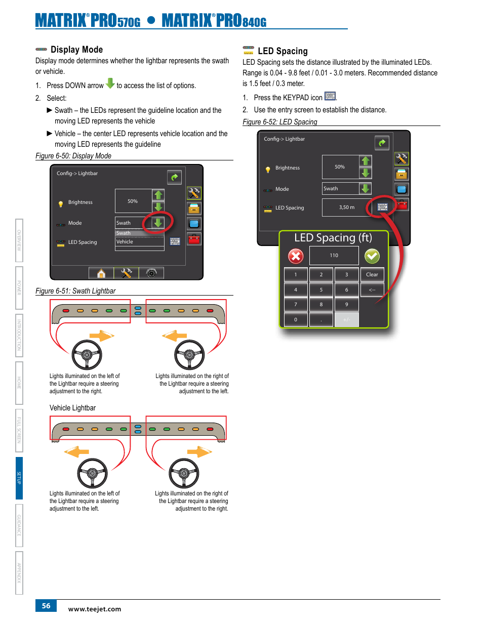Display mode, Led spacing, Display mode led spacing | Led spacing (ft) | TeeJet Matrix Pro 840G User Manual User Manual | Page 63 / 127