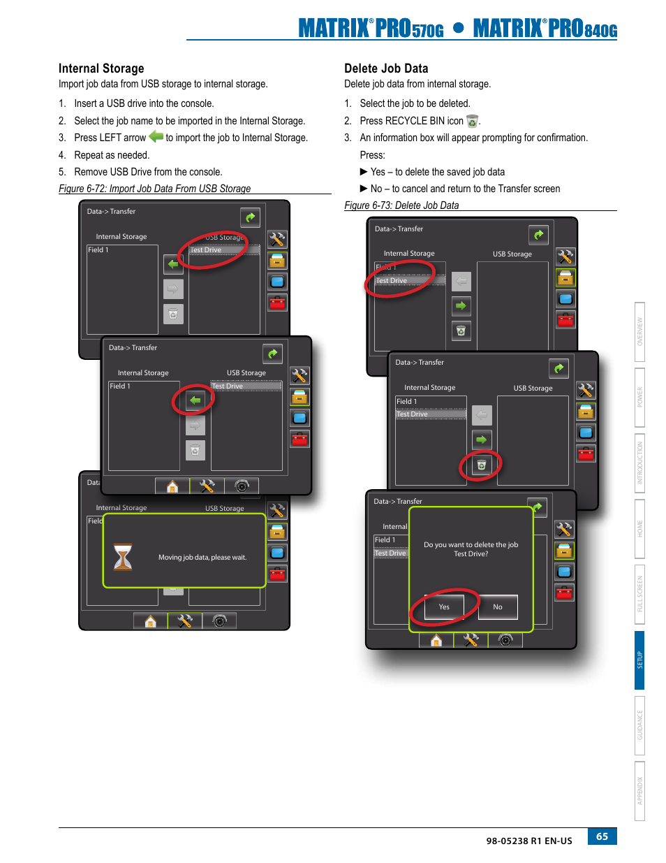 Internal storage, Delete job data, Internal storage delete job data | TeeJet Matrix Pro 840G User Manual User Manual | Page 72 / 127