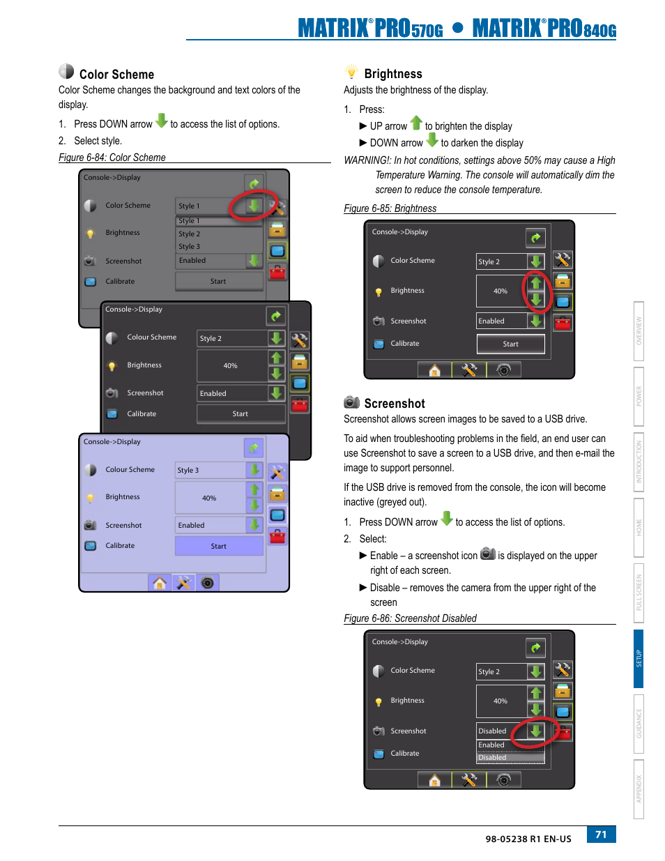 Color scheme, Brightness, Screenshot | Brightness screenshot | TeeJet Matrix Pro 840G User Manual User Manual | Page 78 / 127