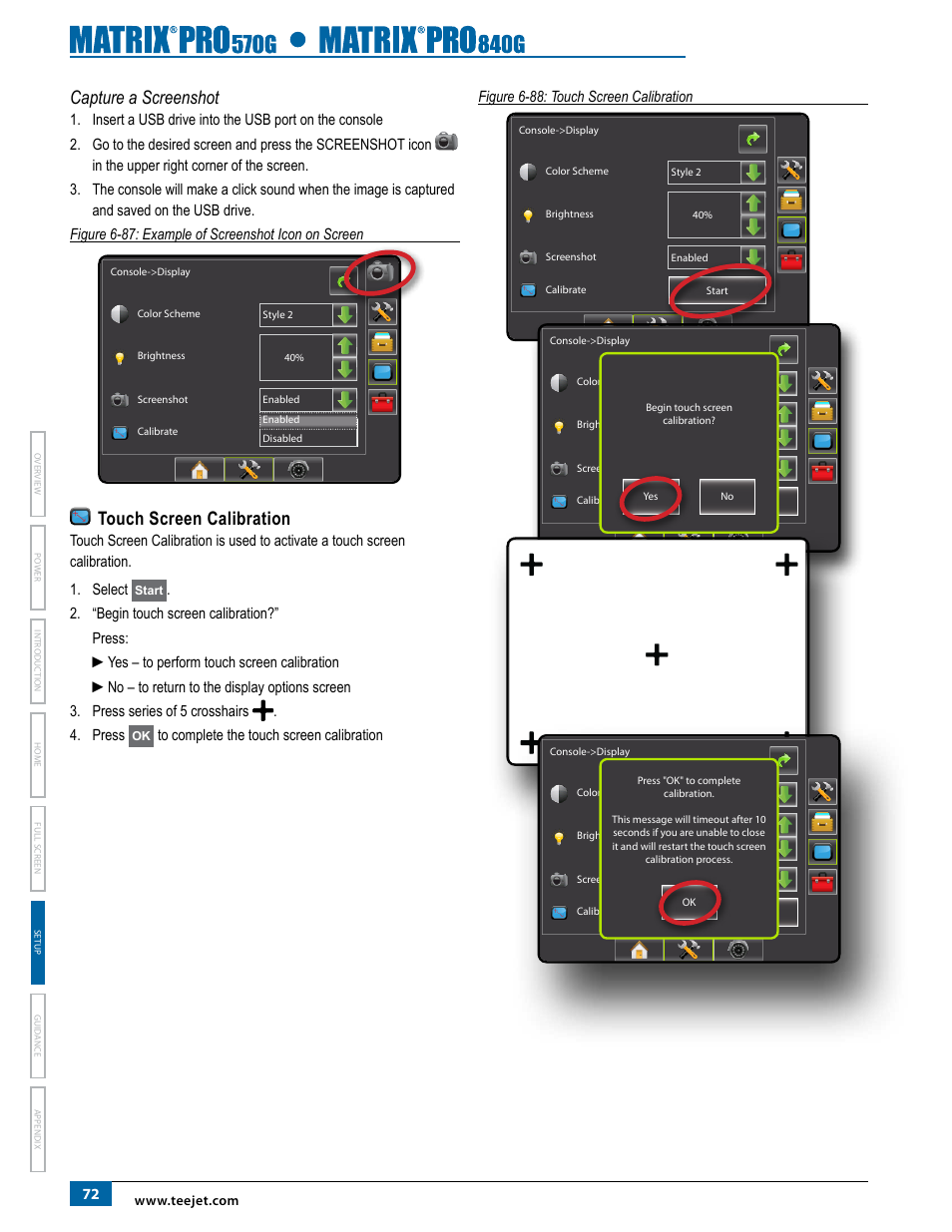 Capture a screenshot, Touch screen calibration | TeeJet Matrix Pro 840G User Manual User Manual | Page 79 / 127