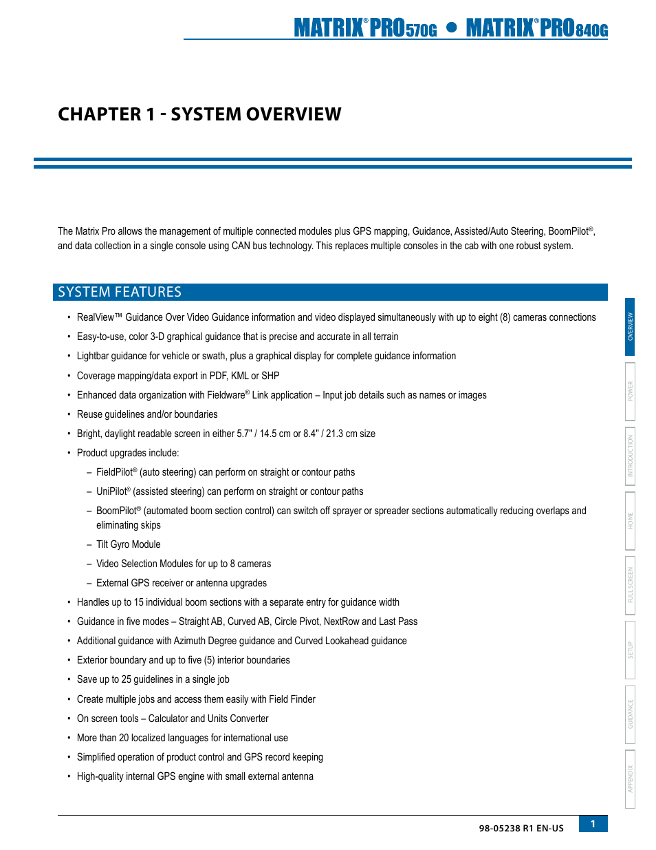 Chapter 1 - system overview, System features | TeeJet Matrix Pro 840G User Manual User Manual | Page 8 / 127