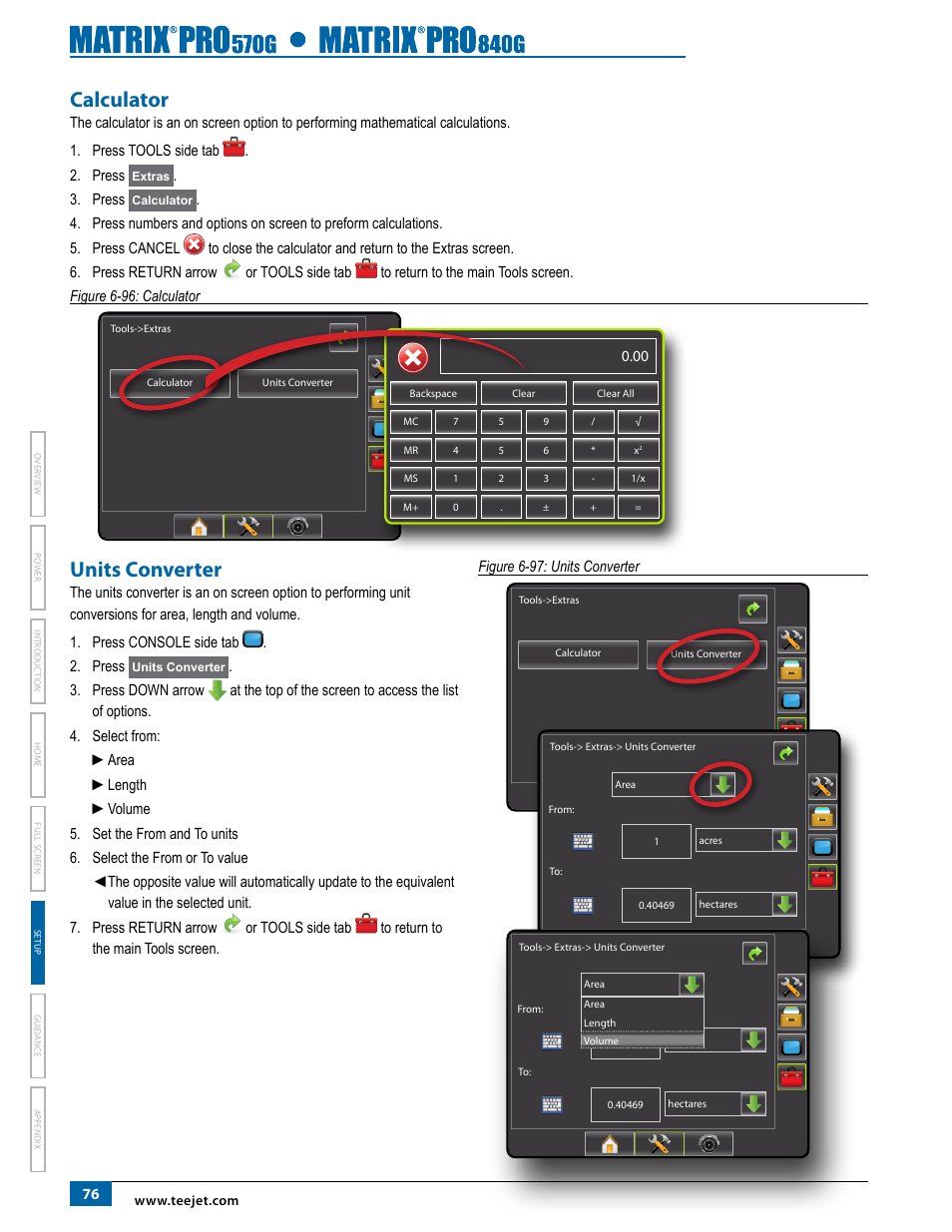 Calculator, Units converter, Calculator units converter | TeeJet Matrix Pro 840G User Manual User Manual | Page 83 / 127