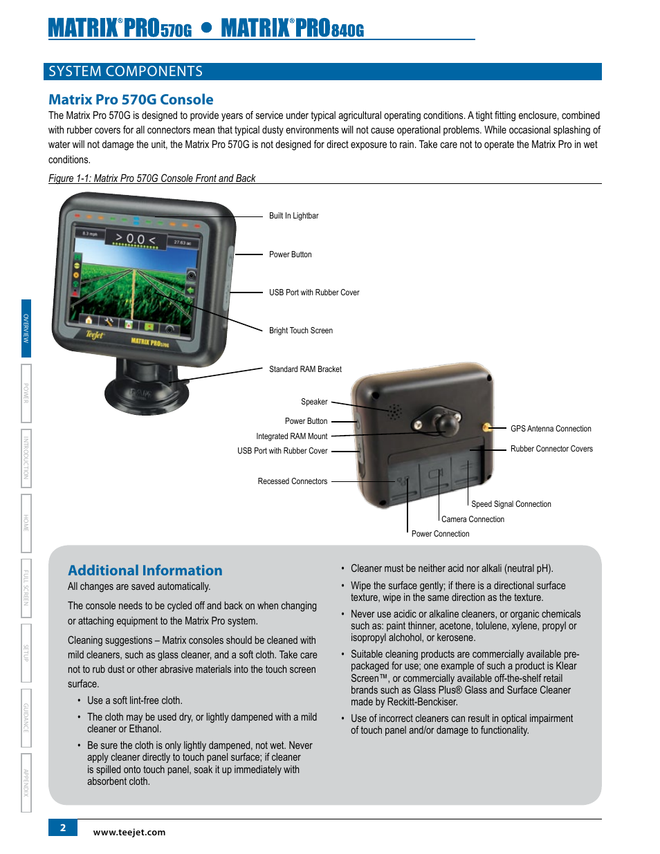 System components, Matrix pro 570g console, System components matrix pro 570g console | Additional information | TeeJet Matrix Pro 840G User Manual User Manual | Page 9 / 127