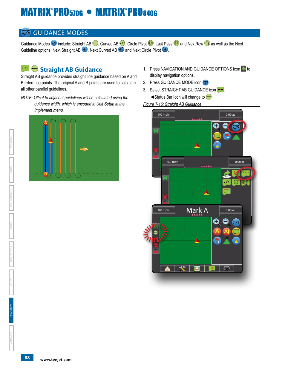 Guidance modes, Straight ab guidance, Mark a | TeeJet Matrix Pro 840G User Manual User Manual | Page 95 / 127