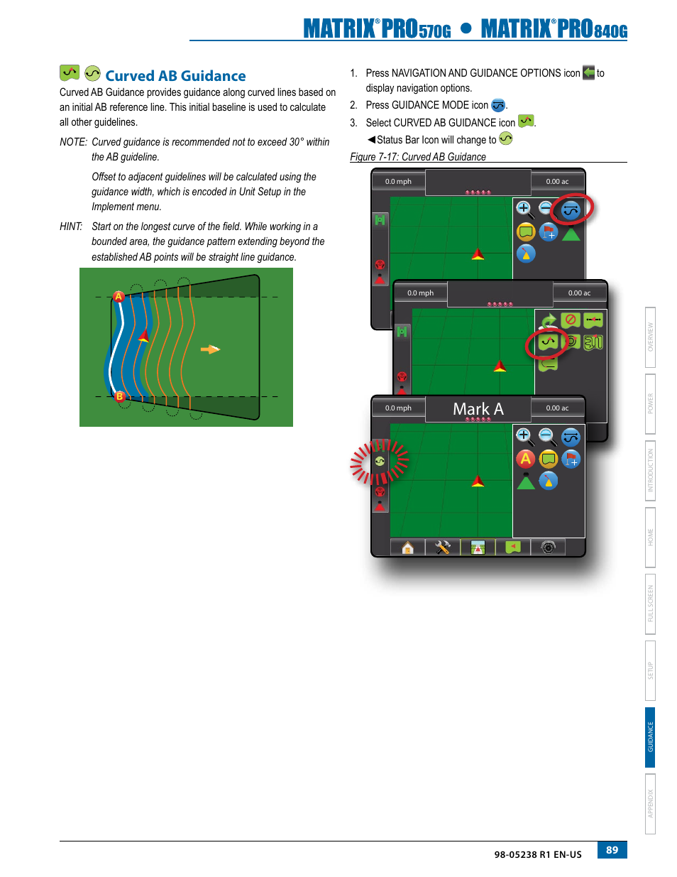 Curved ab guidance, Mark a | TeeJet Matrix Pro 840G User Manual User Manual | Page 96 / 127