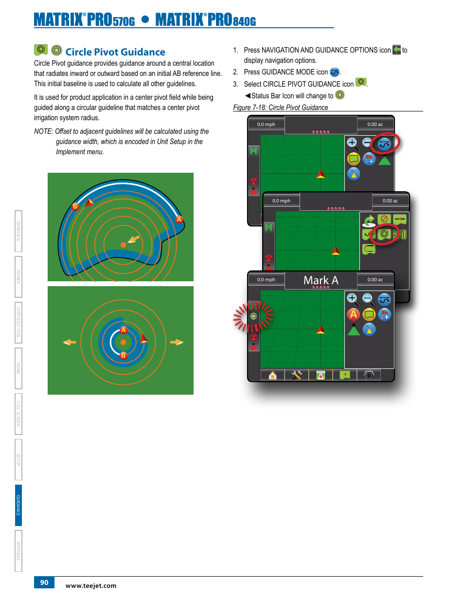 Circle pivot guidance, Mark a | TeeJet Matrix Pro 840G User Manual User Manual | Page 97 / 127