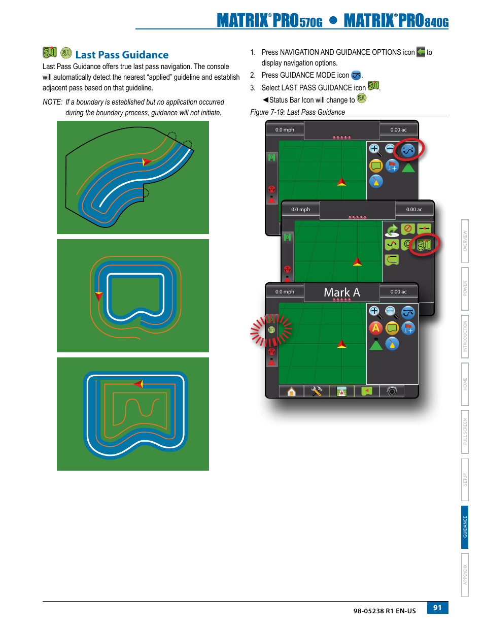 Last pass guidance, Mark a | TeeJet Matrix Pro 840G User Manual User Manual | Page 98 / 127
