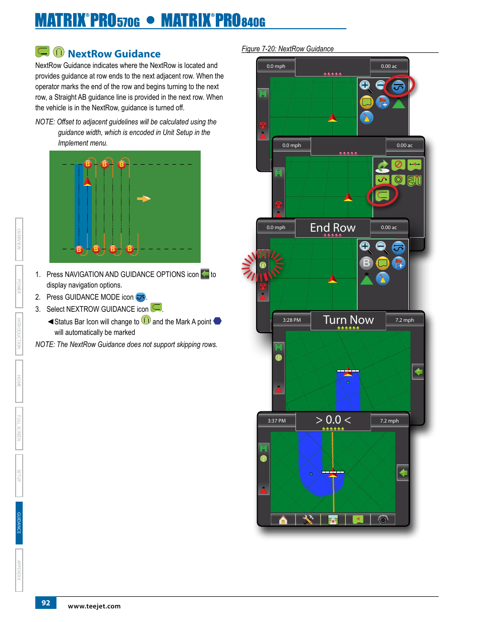 Nextrow guidance, End row, Turn now | TeeJet Matrix Pro 840G User Manual User Manual | Page 99 / 127