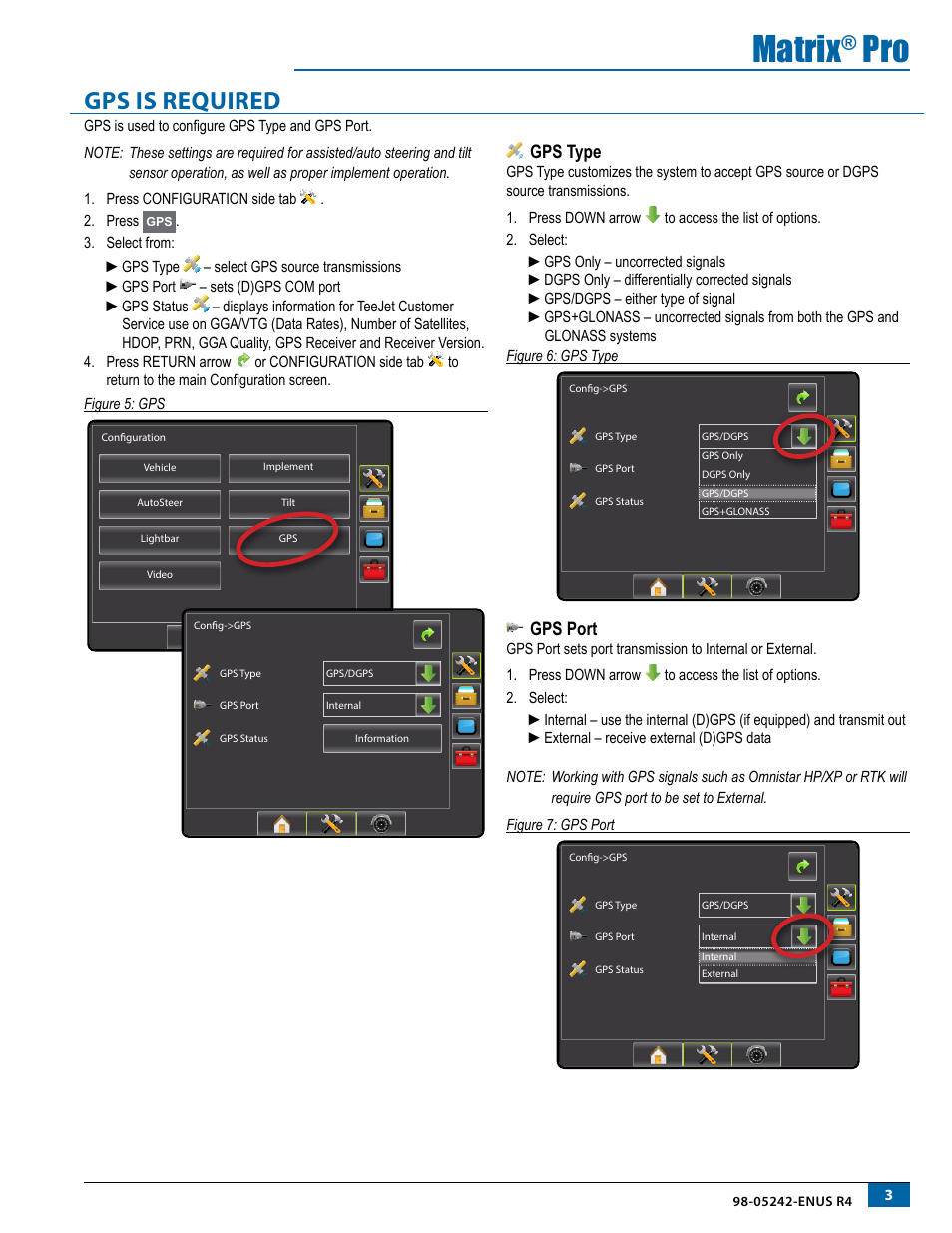 Gps is required, Gps type, Gps port | Gps type gps port, Matrix | TeeJet Matrix Pro 840G Assisted/Auto Steering Setup User Manual | Page 5 / 21