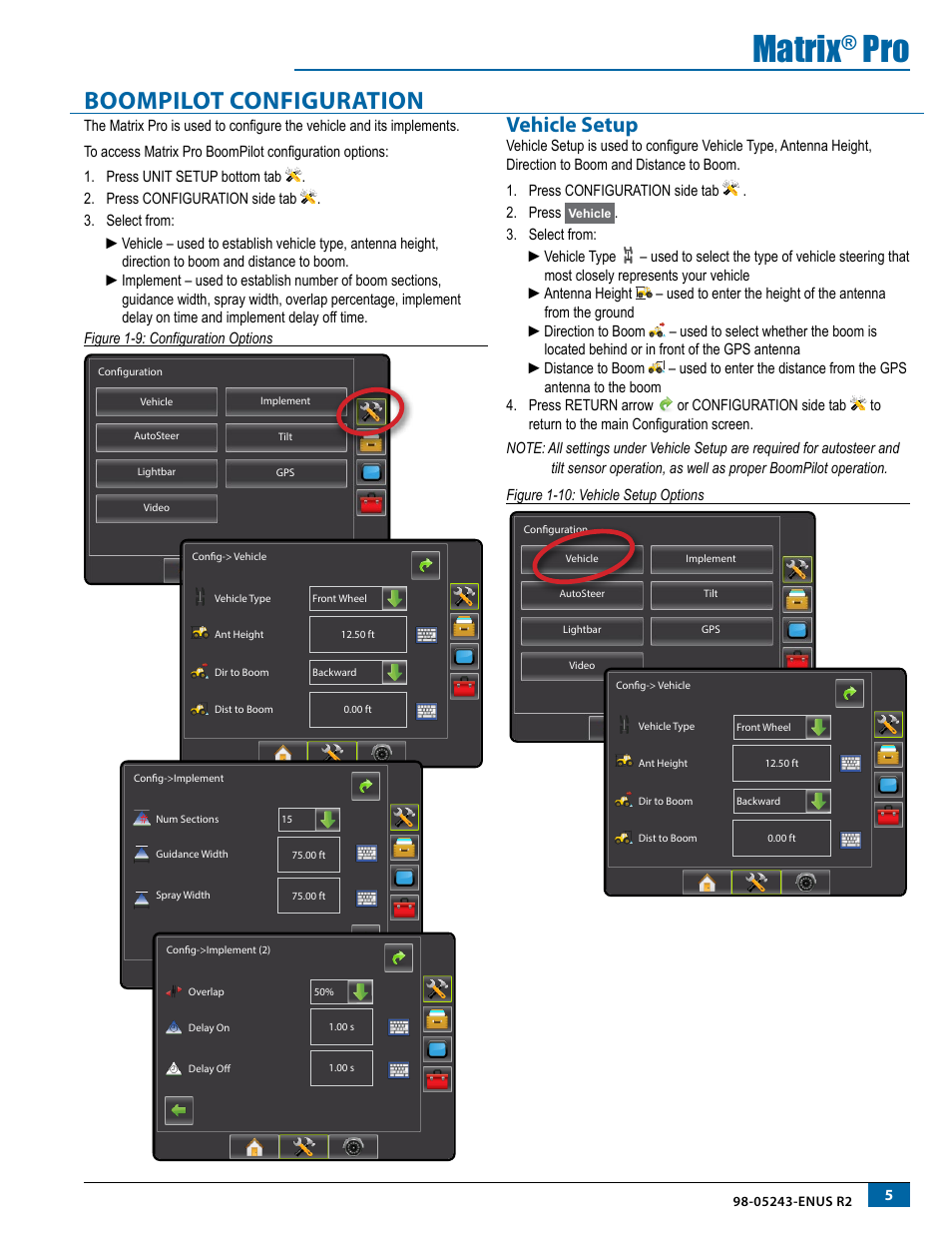 Boompilot configuration, Vehicle setup, Matrix | TeeJet Matrix Pro 840G BoomPilot Setup User Manual | Page 7 / 16