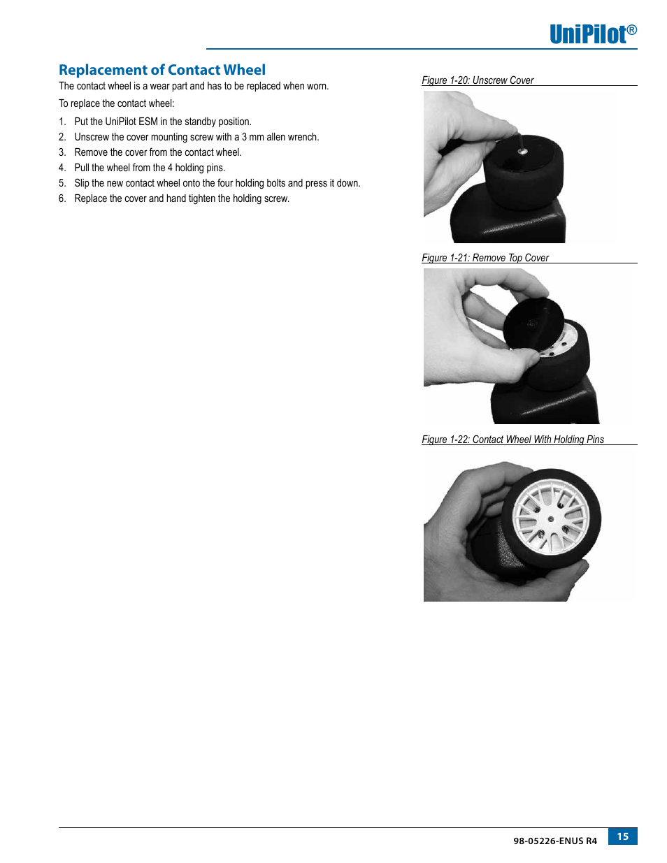 Replacement of contact wheel, Unipilot | TeeJet UniPilot User Manual | Page 17 / 20