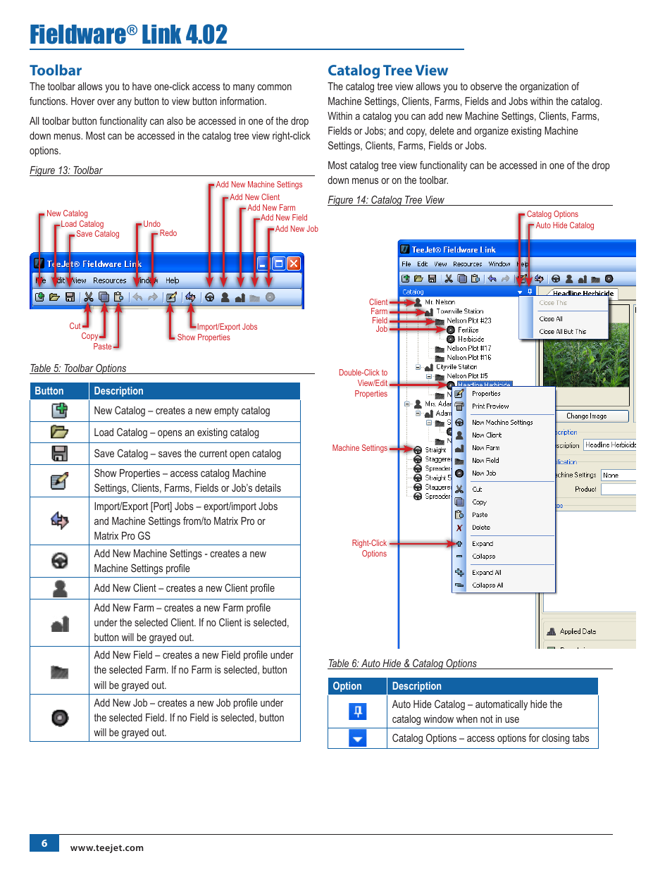Toolbar, Catalog tree view, Toolbar catalog tree view | Fieldware, Link 4.02 | TeeJet Fieldware Link User Manual | Page 10 / 36
