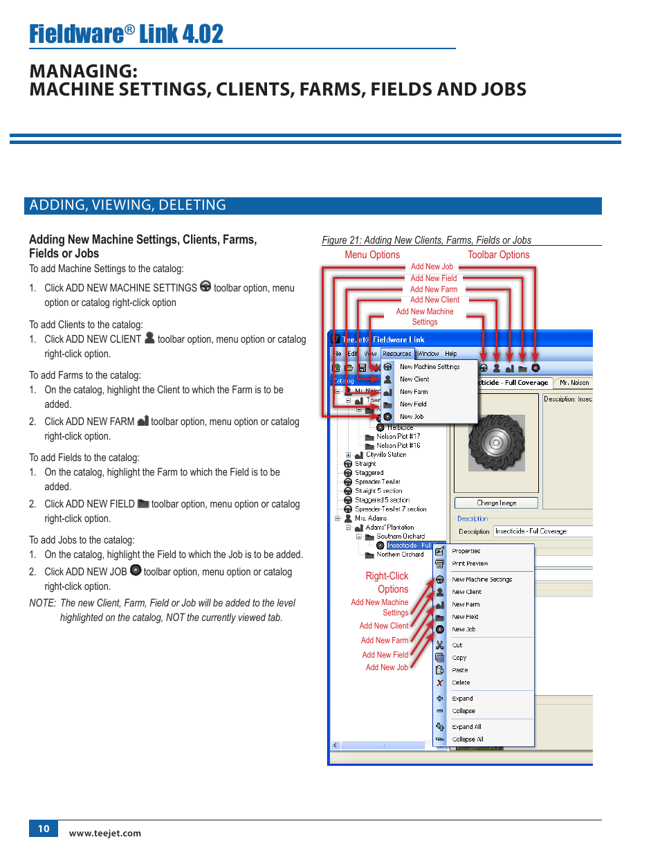 Adding, viewing, deleting, Fieldware, Link 4.02 | TeeJet Fieldware Link User Manual | Page 14 / 36
