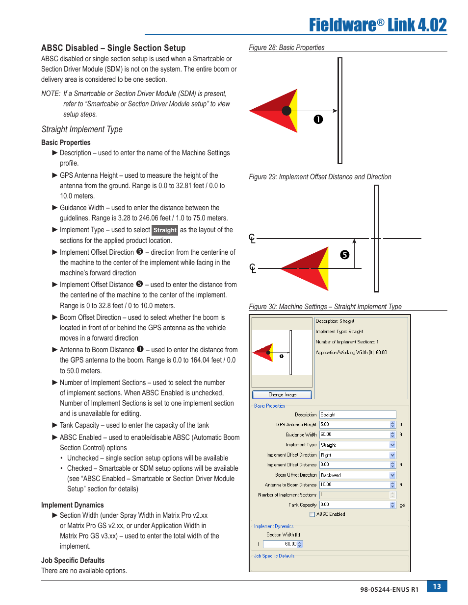 Absc disabled – single section setup, Straight implement type, Fieldware | Link 4.02 | TeeJet Fieldware Link User Manual | Page 17 / 36