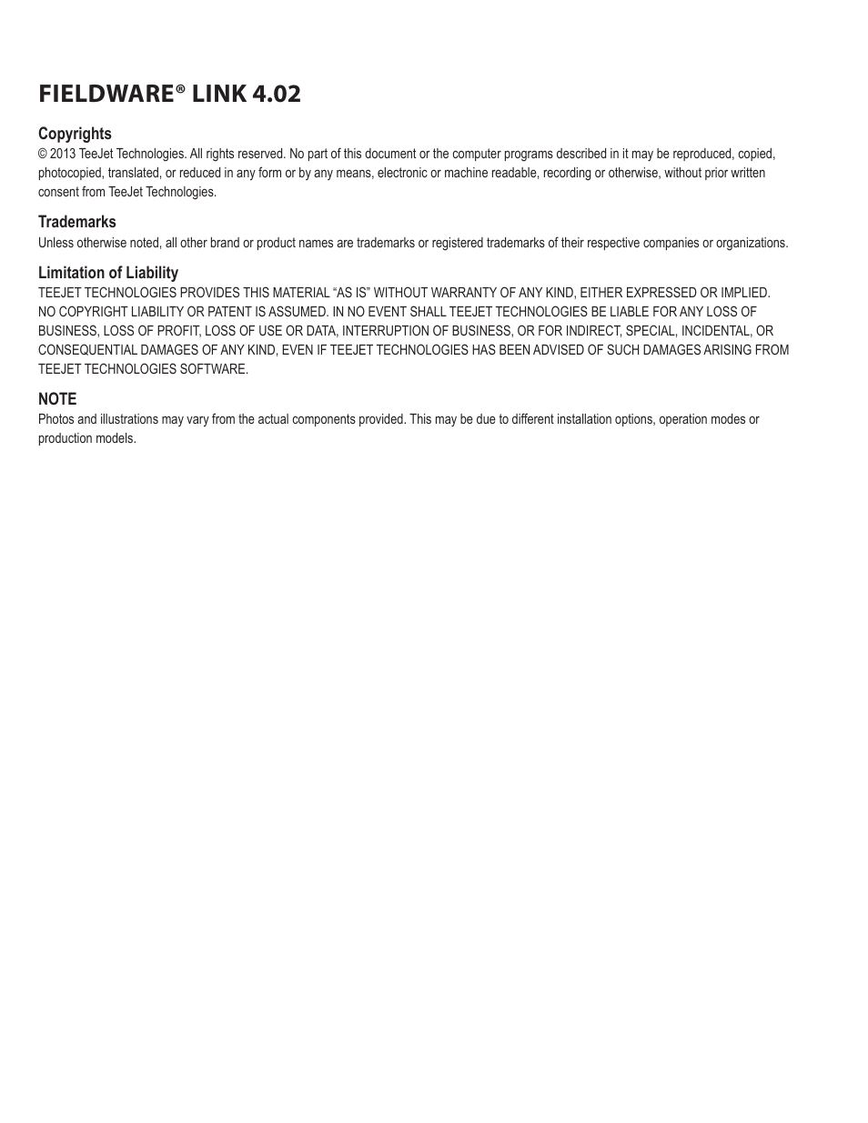 Fieldware® link 4.02 | TeeJet Fieldware Link User Manual | Page 2 / 36