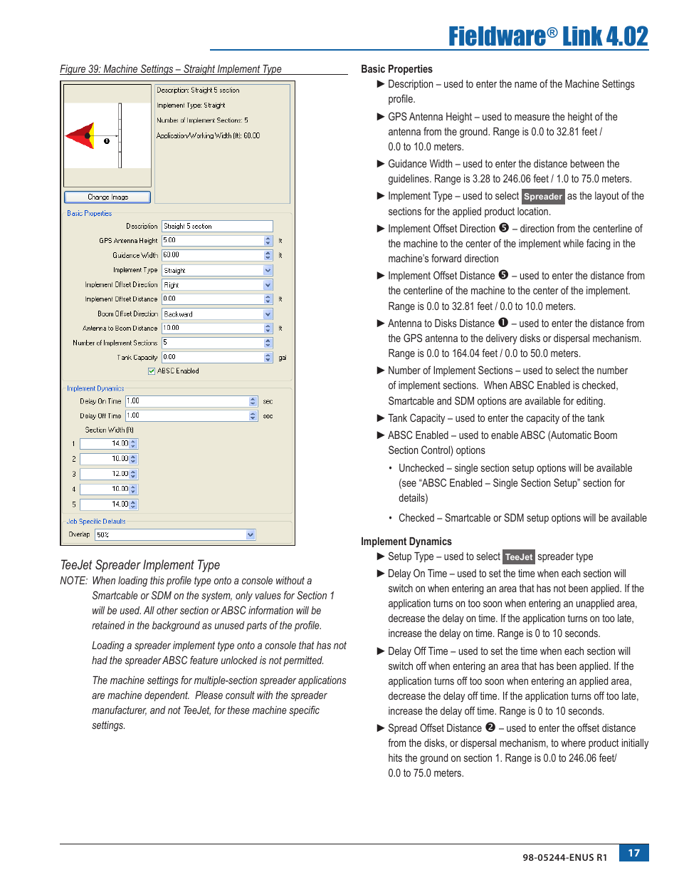 Teejet spreader implement type, Fieldware, Link 4.02 | TeeJet Fieldware Link User Manual | Page 21 / 36