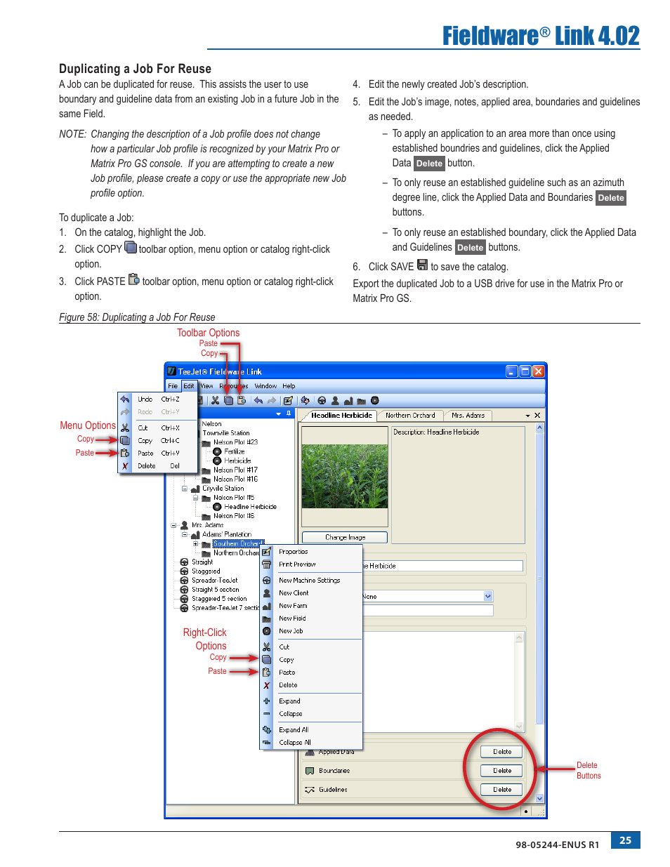 Duplicating a job for reuse, Fieldware, Link 4.02 | TeeJet Fieldware Link User Manual | Page 29 / 36