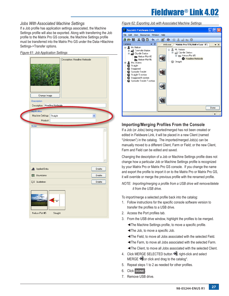 Jobs with associated machine settings, Importing/merging profiles from the console, Fieldware | Link 4.02 | TeeJet Fieldware Link User Manual | Page 31 / 36
