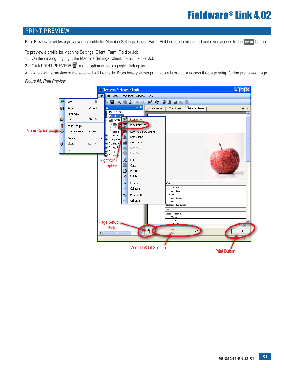 Print preview, Fieldware, Link 4.02 | TeeJet Fieldware Link User Manual | Page 35 / 36