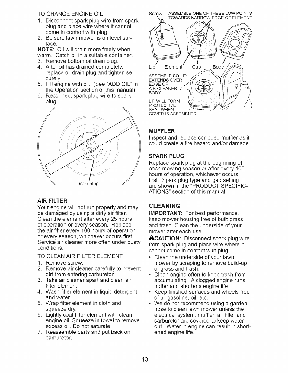 Air filter, Muffler, Spark plug | Craftsman 917.388201 User Manual | Page 13 / 44