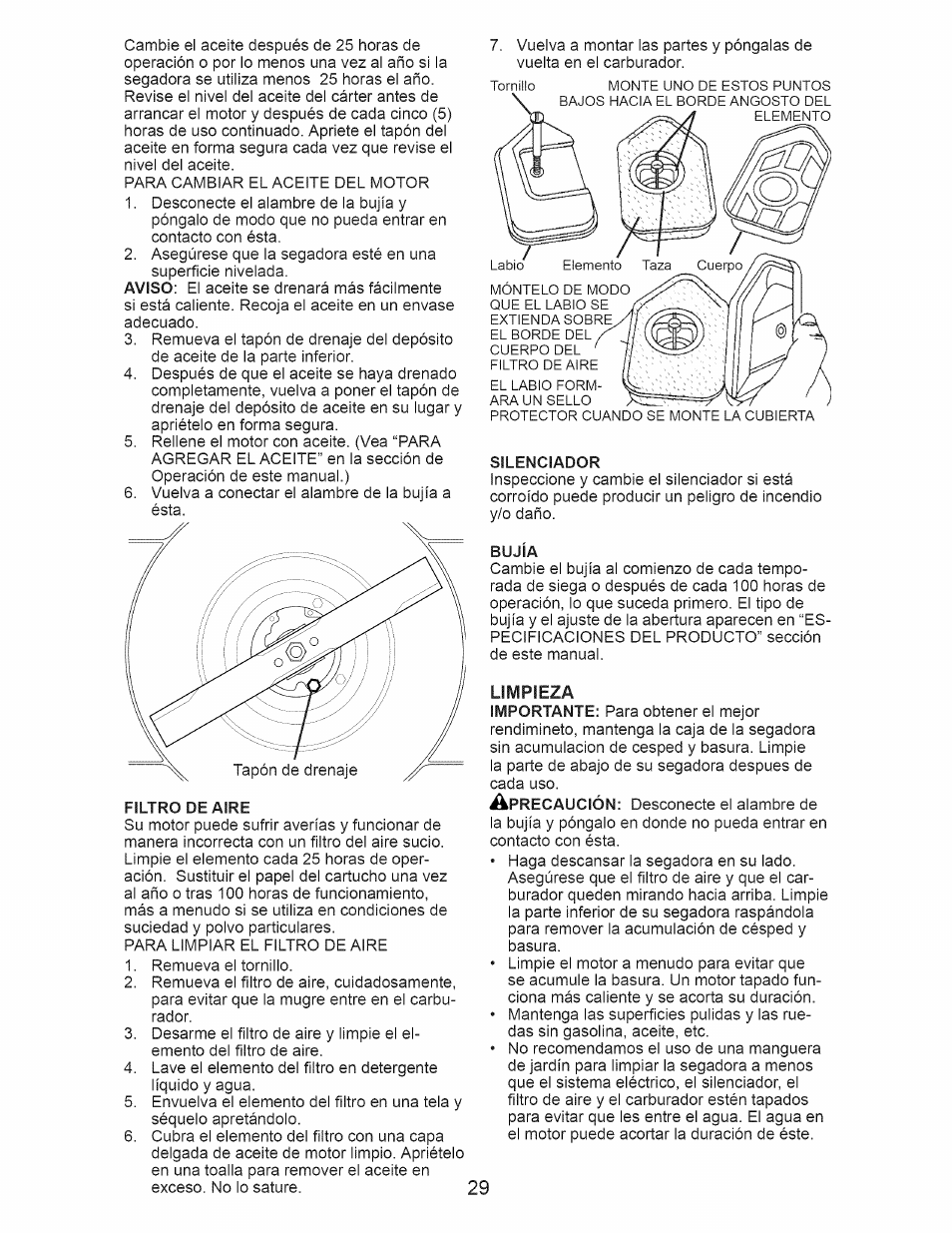 Limpieza | Craftsman 917.388201 User Manual | Page 29 / 44