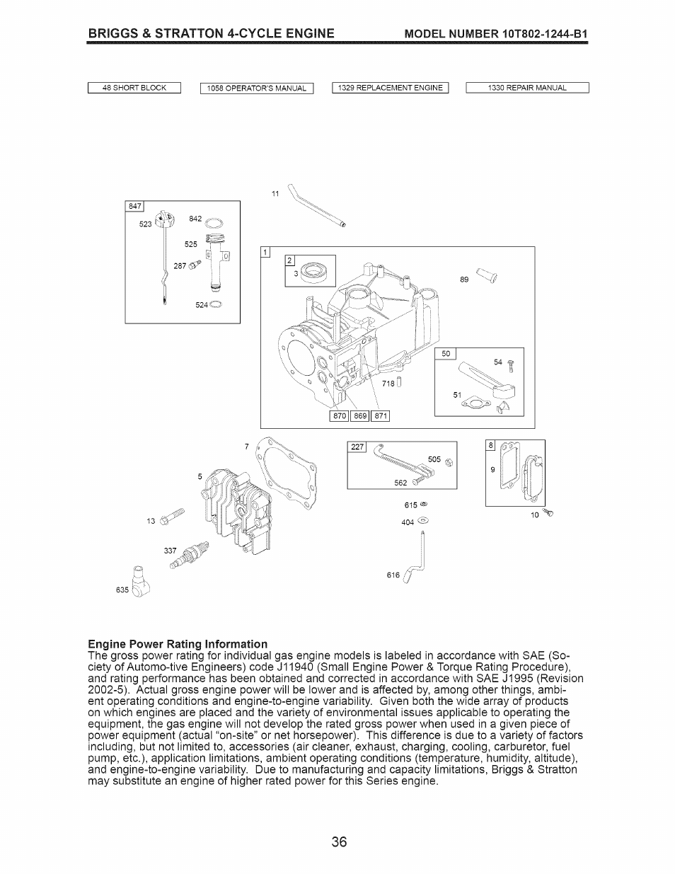 Briggs & stratton 4-cycle engine, Engine power rating information | Craftsman 917.388201 User Manual | Page 36 / 44