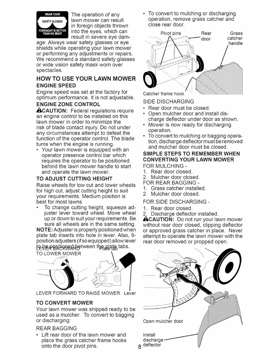 Engine speed, To convert mower | Craftsman 917.388201 User Manual | Page 8 / 44