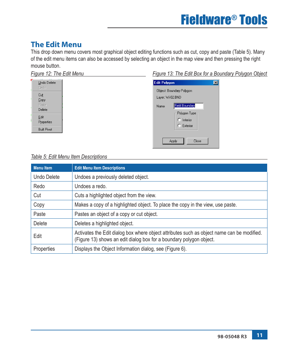 Fieldware, Tools, The edit menu | TeeJet Fieldware Tool User Manual | Page 15 / 48