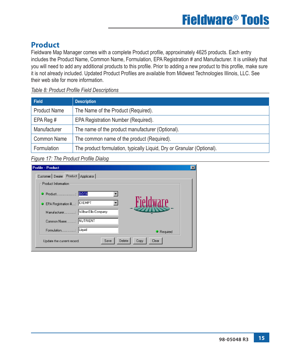 Fieldware, Tools, Product | TeeJet Fieldware Tool User Manual | Page 19 / 48