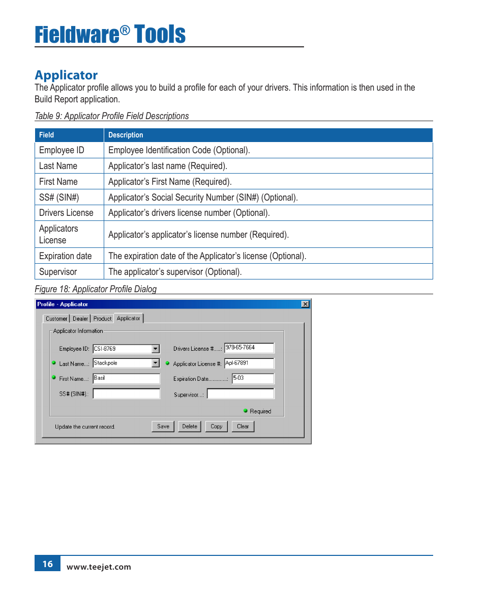 Tools, Fieldware, Applicator | TeeJet Fieldware Tool User Manual | Page 20 / 48