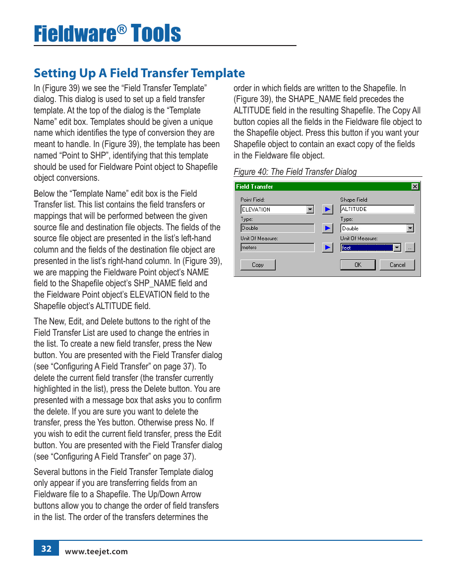 Tools, Fieldware, Setting up a field transfer template | TeeJet Fieldware Tool User Manual | Page 36 / 48