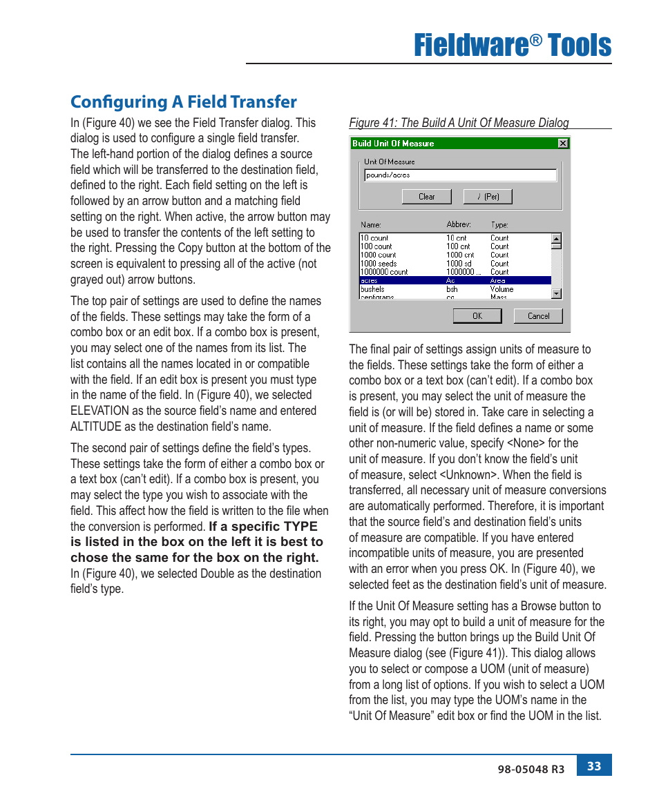 Fieldware, Tools, Configuring a field transfer | TeeJet Fieldware Tool User Manual | Page 37 / 48