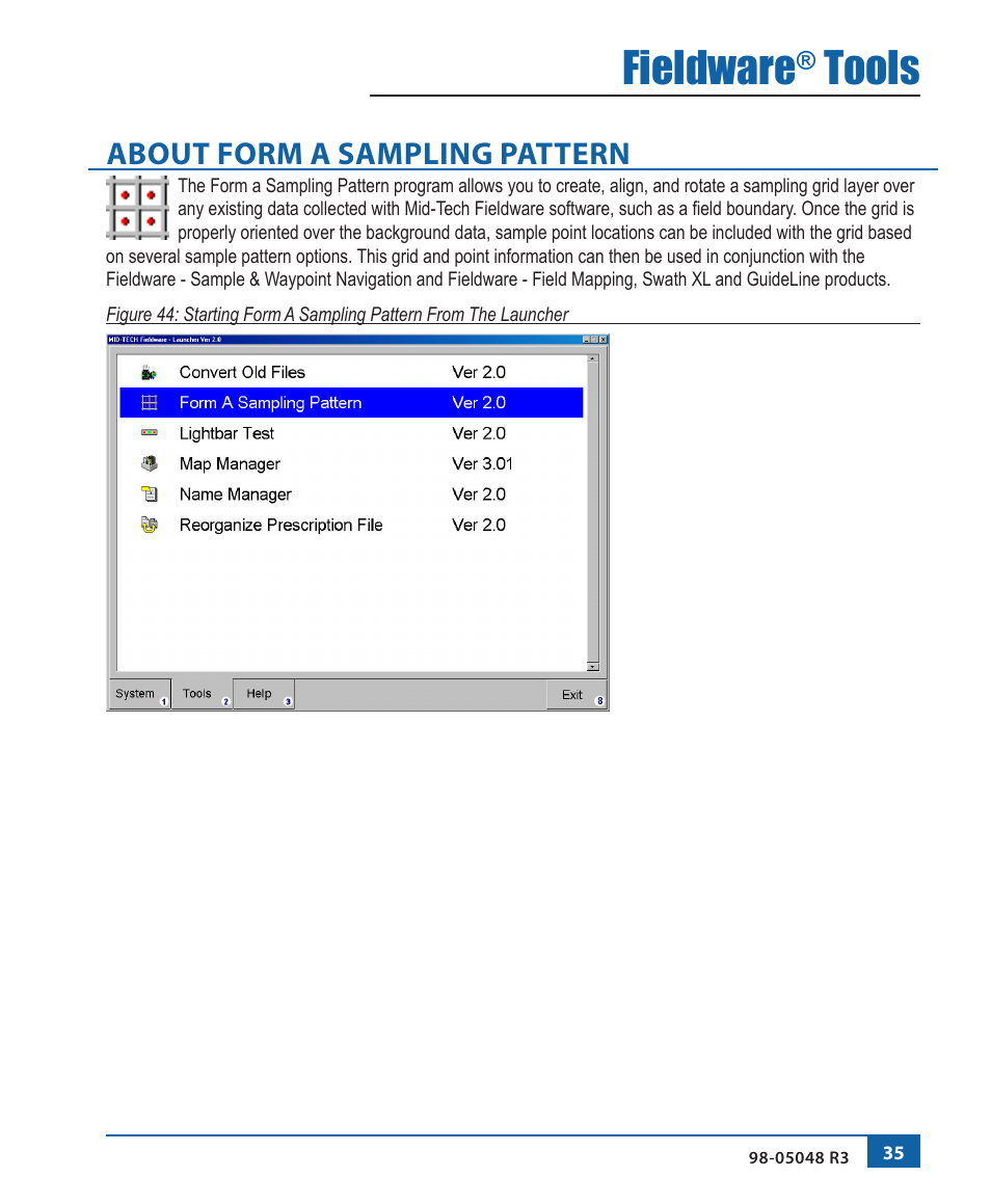 Fieldware, Tools, About form a sampling pattern | TeeJet Fieldware Tool User Manual | Page 39 / 48