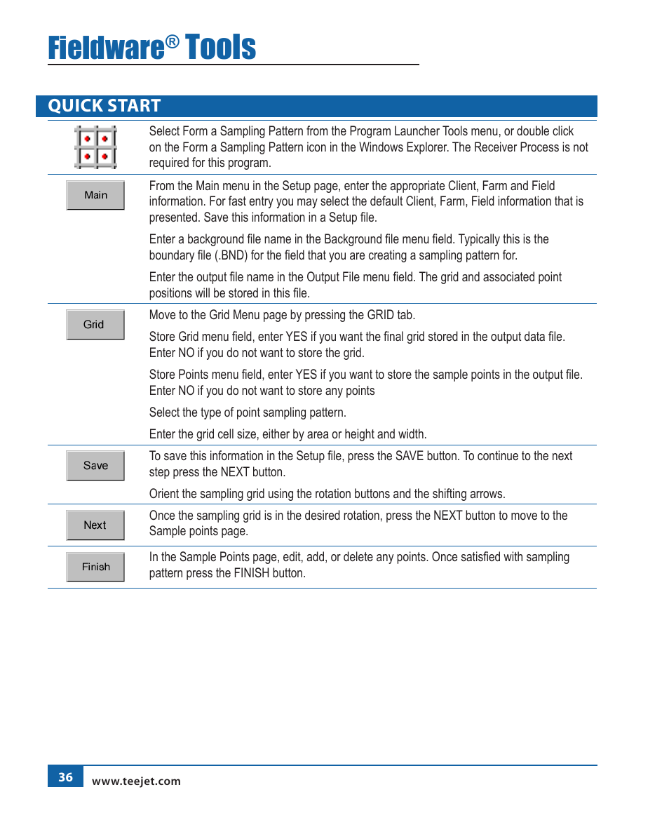 Tools, Fieldware, Quick start | TeeJet Fieldware Tool User Manual | Page 40 / 48