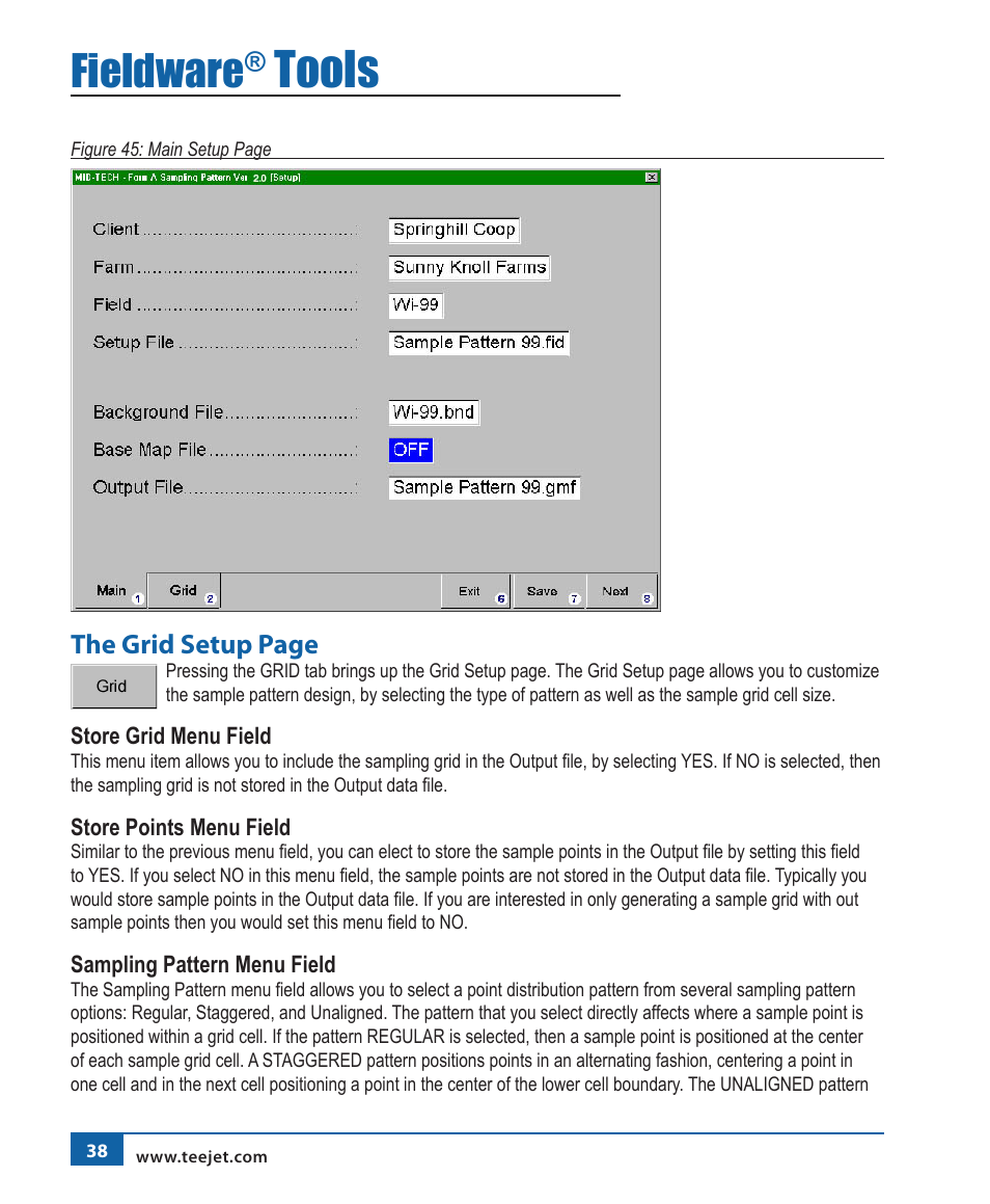 Tools, Fieldware, The grid setup page | TeeJet Fieldware Tool User Manual | Page 42 / 48