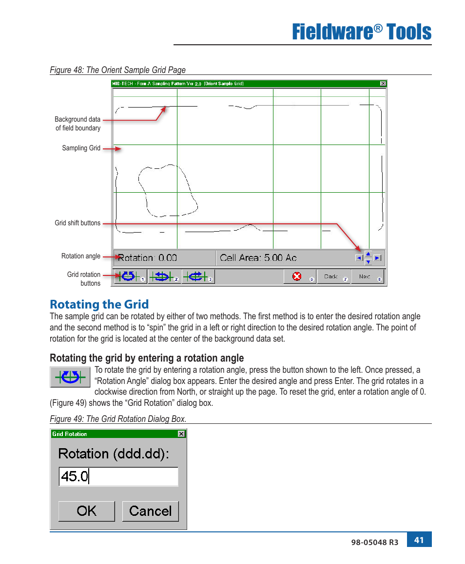 Fieldware, Tools, Rotating the grid | TeeJet Fieldware Tool User Manual | Page 45 / 48