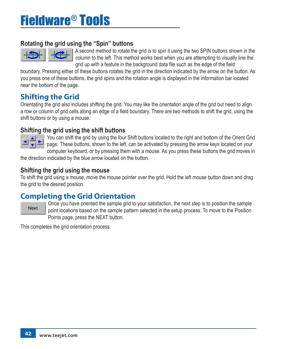 Tools, Fieldware, Shifting the grid | Completing the grid orientation | TeeJet Fieldware Tool User Manual | Page 46 / 48