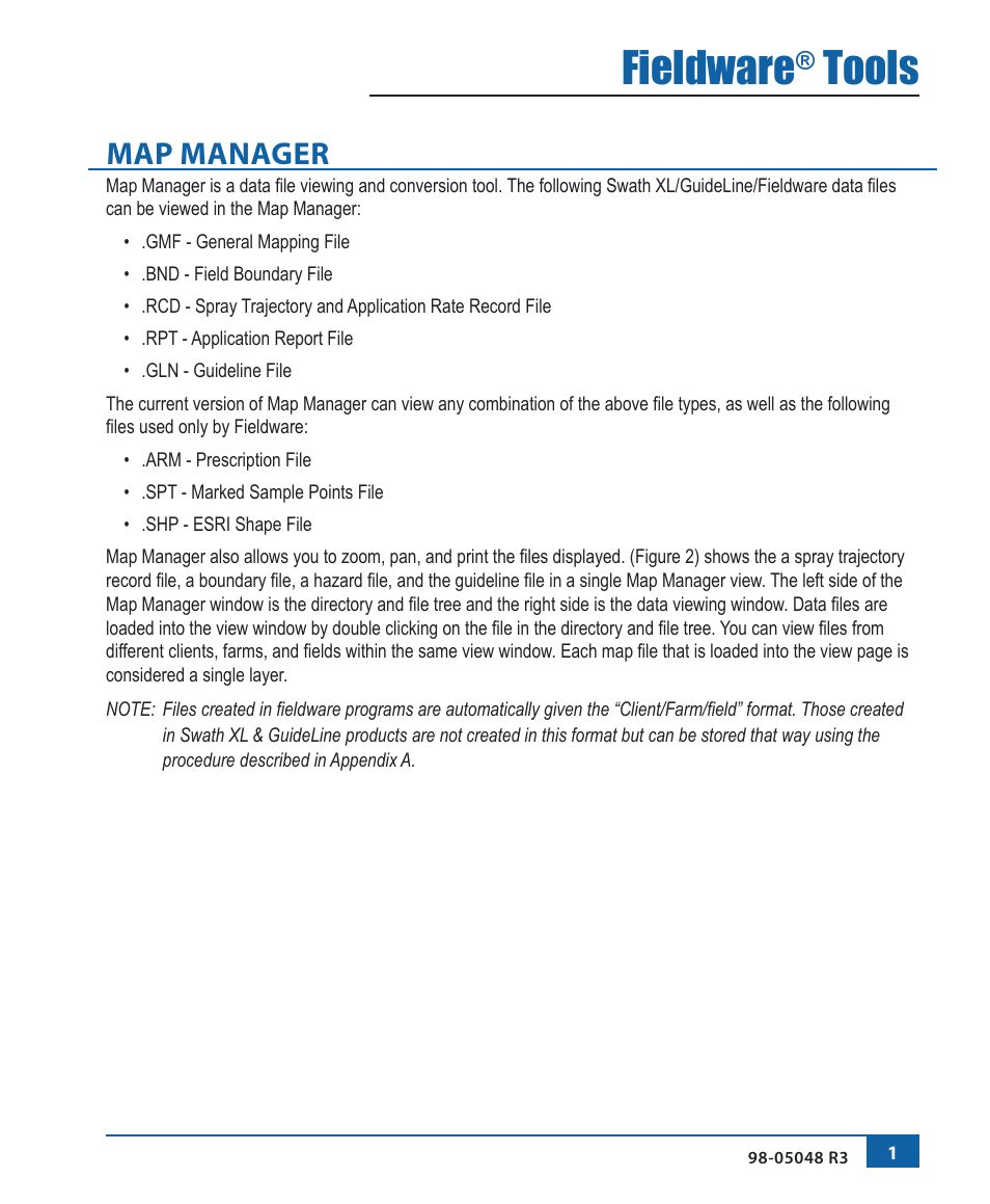 Fieldware, Tools, Map manager | TeeJet Fieldware Tool User Manual | Page 5 / 48