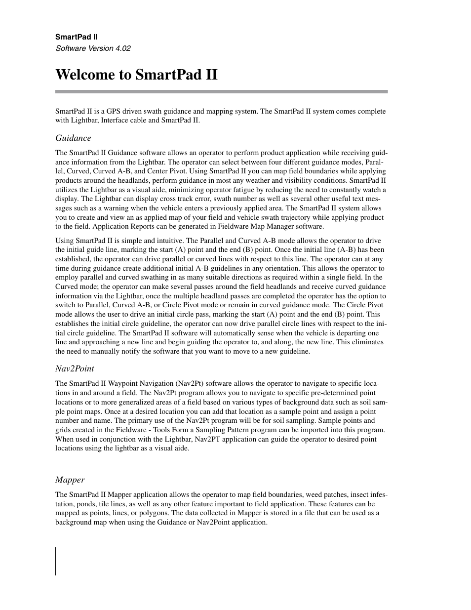 Welcome to smartpad ii, Guidance, Nav2point | Mapper | TeeJet GuideLine SmartPad II User Manual | Page 10 / 198