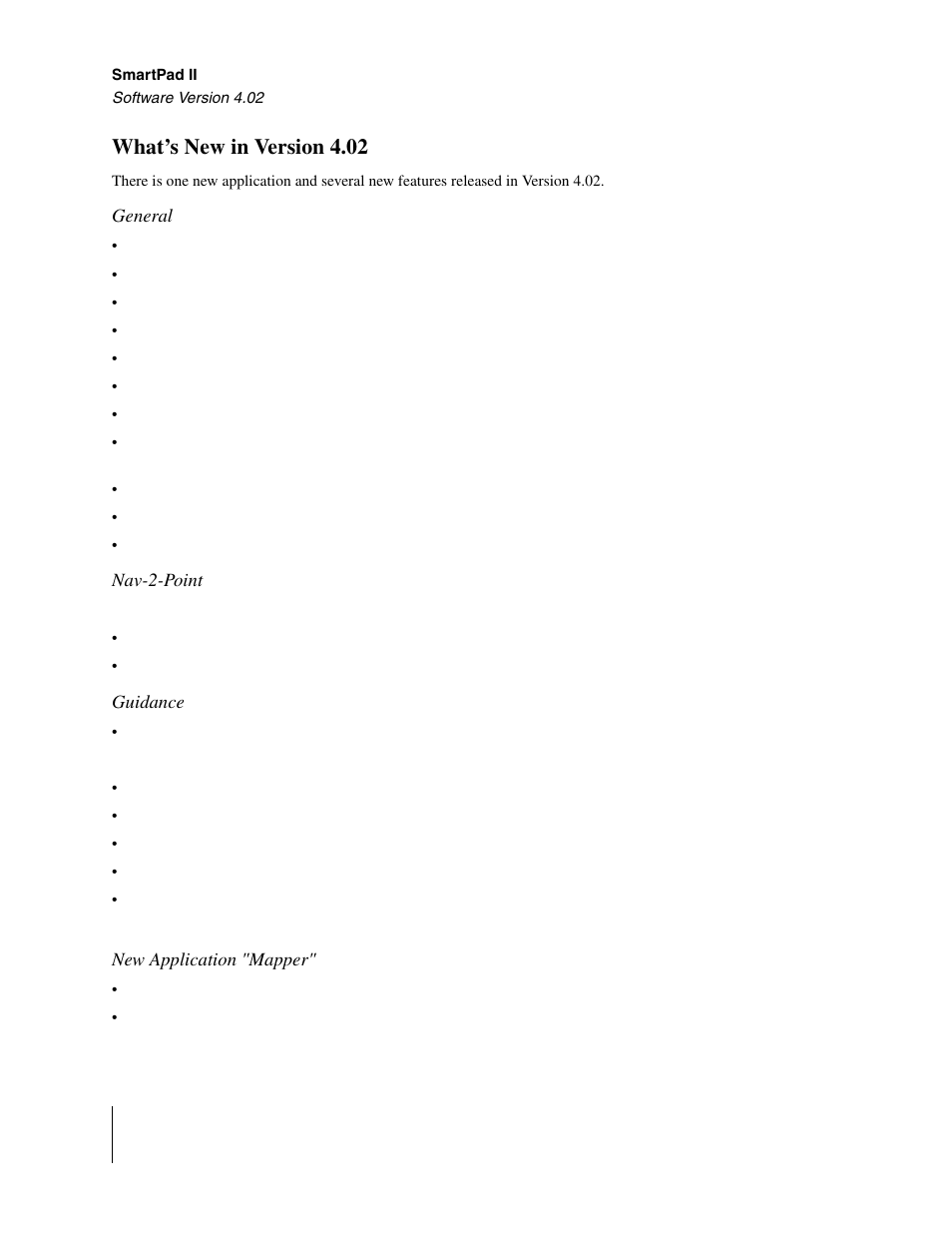 What’s new in version 4.02, General, Nav-2-point | Guidance, New application "mapper | TeeJet GuideLine SmartPad II User Manual | Page 12 / 198