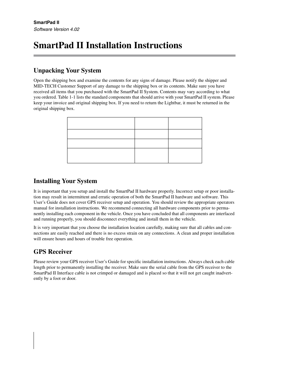 Smartpad ii installation instructions, Unpacking your system, Installing your system | Gps receiver | TeeJet GuideLine SmartPad II User Manual | Page 14 / 198