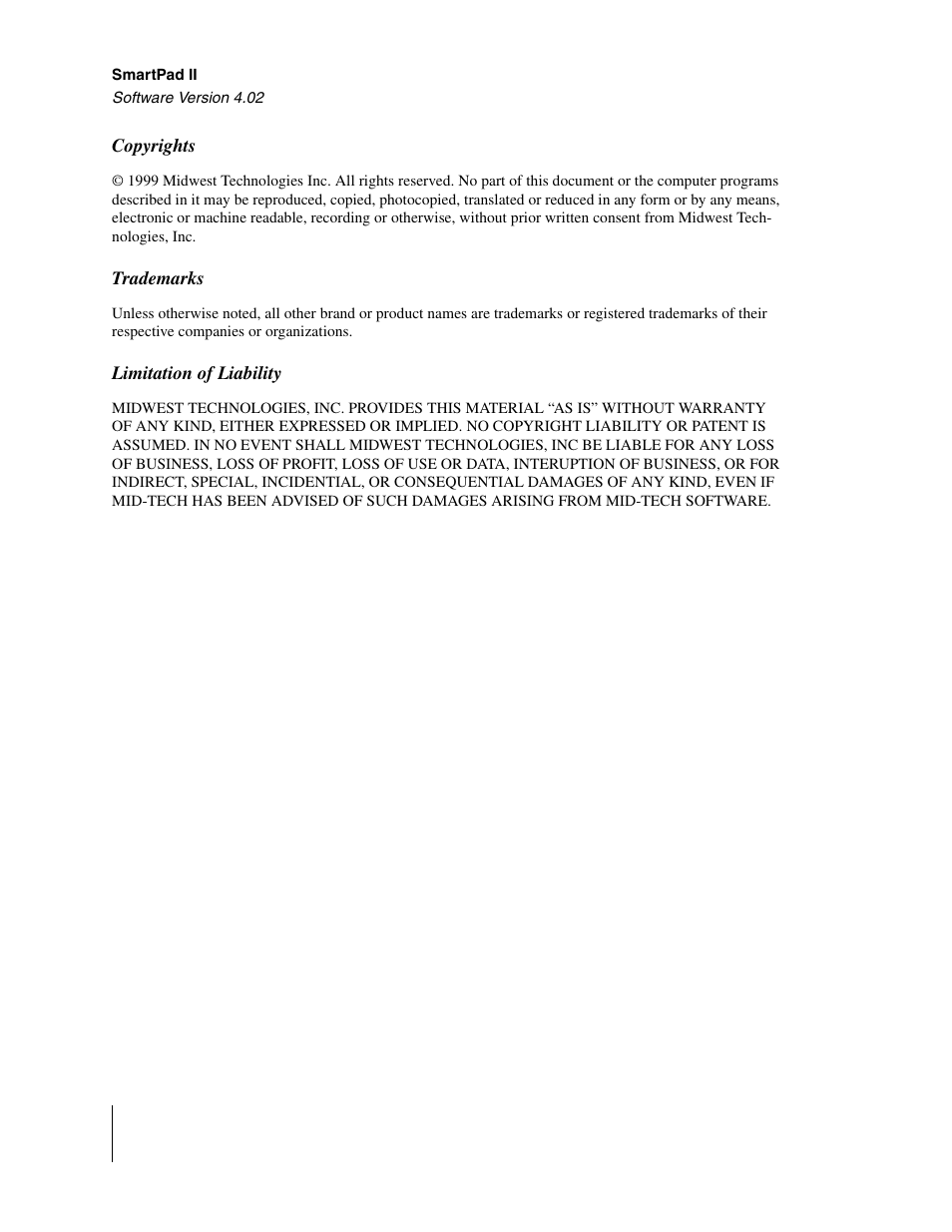 Copyrights, Trademarks, Limitation of liability | TeeJet GuideLine SmartPad II User Manual | Page 2 / 198