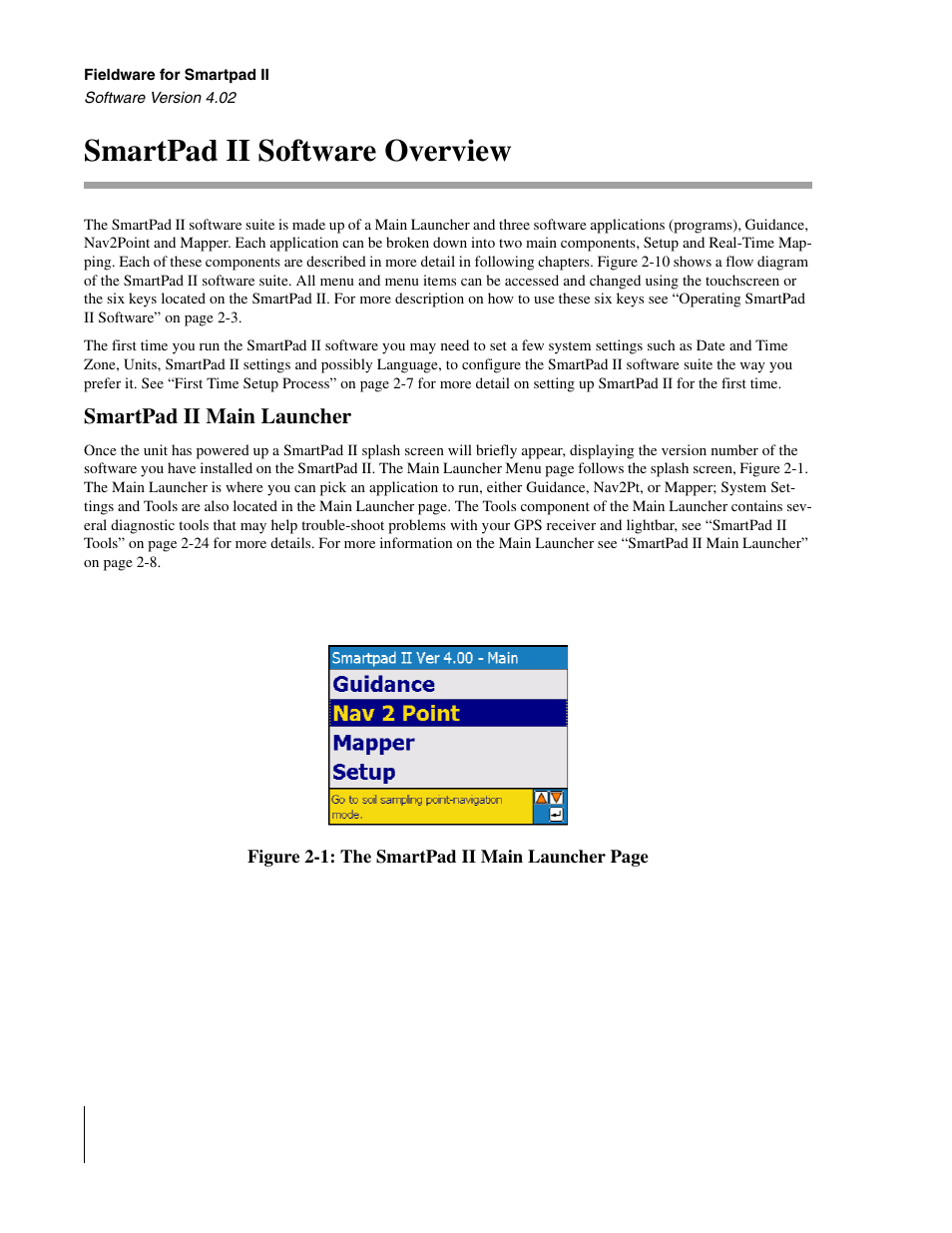 Smartpad ii software overview, Smartpad ii main launcher | TeeJet GuideLine SmartPad II User Manual | Page 24 / 198