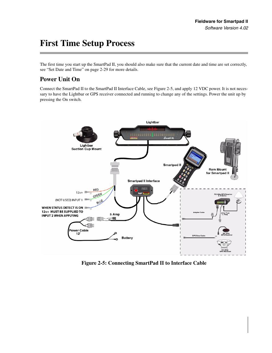 First time setup process, Power unit on | TeeJet GuideLine SmartPad II User Manual | Page 29 / 198